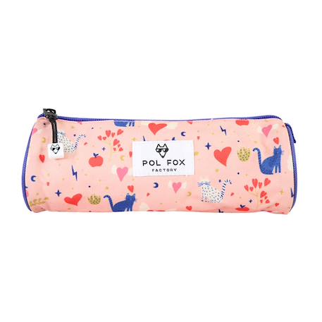 Garçon-Accessoires-Cartable, trousse-Trousse ronde fille POL FOX Dream – CP/CE1/CE2 – Rose à motifs chats et cœurs
