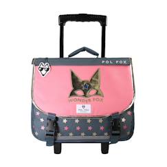 Cartable à roulettes 38 cm fille POL FOX Wonder Fox Glitter Réversible avec 2 compartiments – CP/CE1/CE2 – Rose et bleu pailleté  - vertbaudet enfant