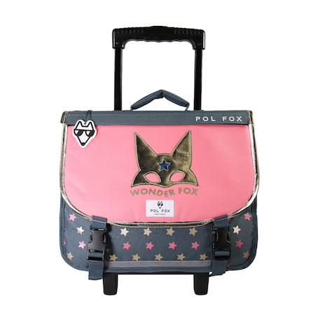 Cartable à roulettes 38 cm fille POL FOX Wonder Fox Glitter Réversible avec 2 compartiments – CP/CE1/CE2 – Rose et bleu pailleté  - vertbaudet enfant