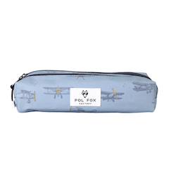 Jouet-Trousse double garçon POL FOX Airplane – CP/CE1/CE2 – Bleu clair à motifs avions vintage
