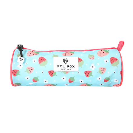 Trousse simple fille POL FOX Strawberry – CP/CE1/CE2 – Bleu clair à motifs fraises  - vertbaudet enfant