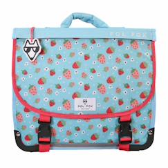 Cartable 38 cm fille POL FOX Strawberry Réversible avec 2 compartiments – CP/CE1/CE2 – Bleu clair et rose à motifs fraises et fleurs  - vertbaudet enfant