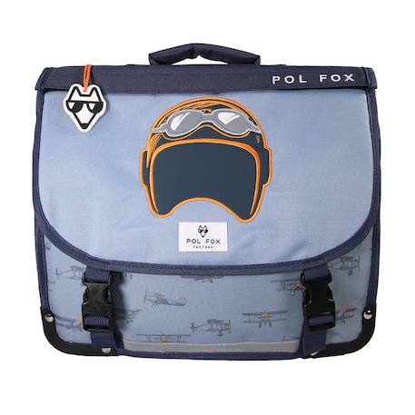 Cartable 35 cm POL FOX Airplane Réversible avec 1 compartiment – CP/CE1/CE2 – Bleu clair à motifs avions  - vertbaudet enfant