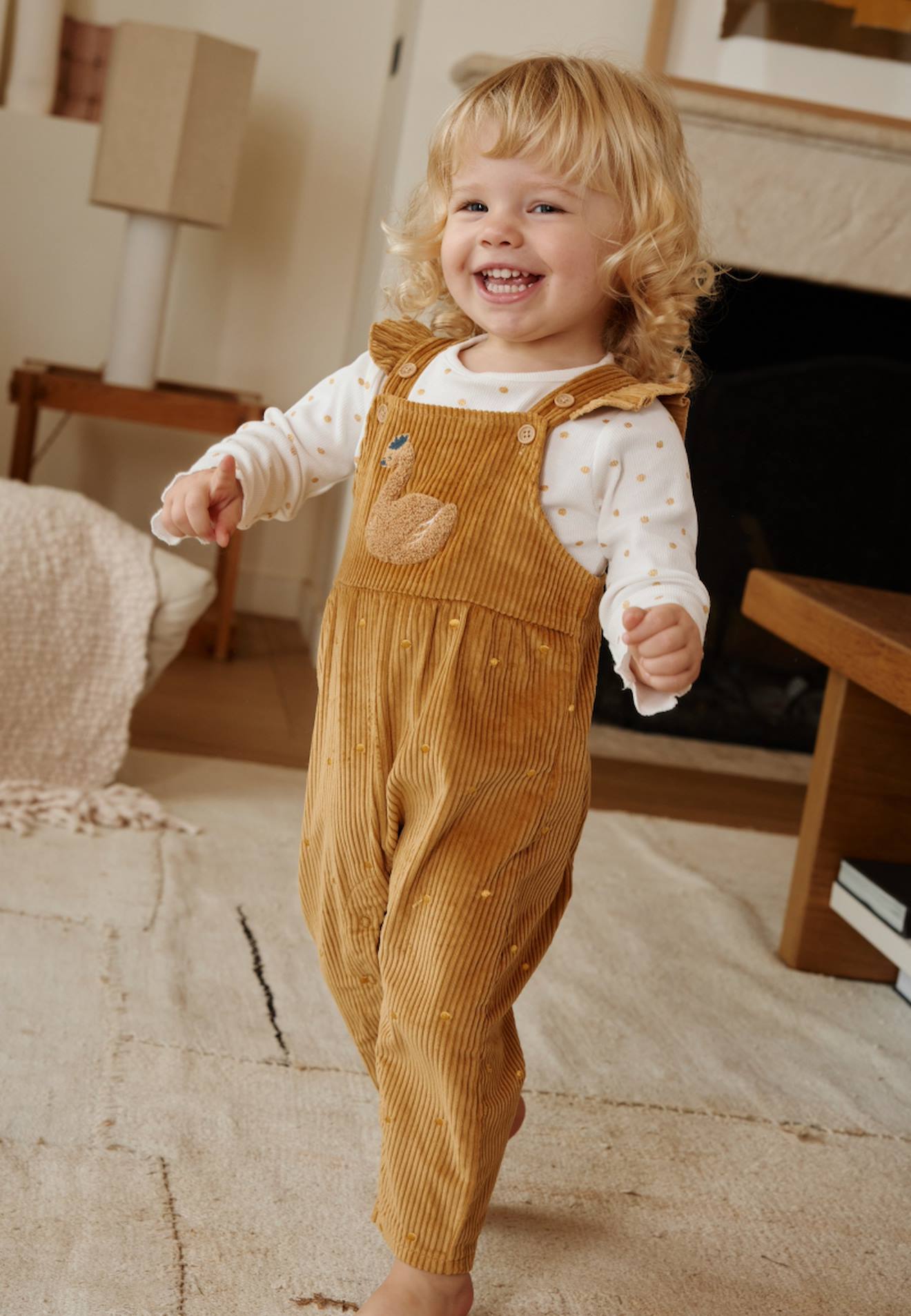 Salopette Bébé En Velours Côtelé Swan Ocre