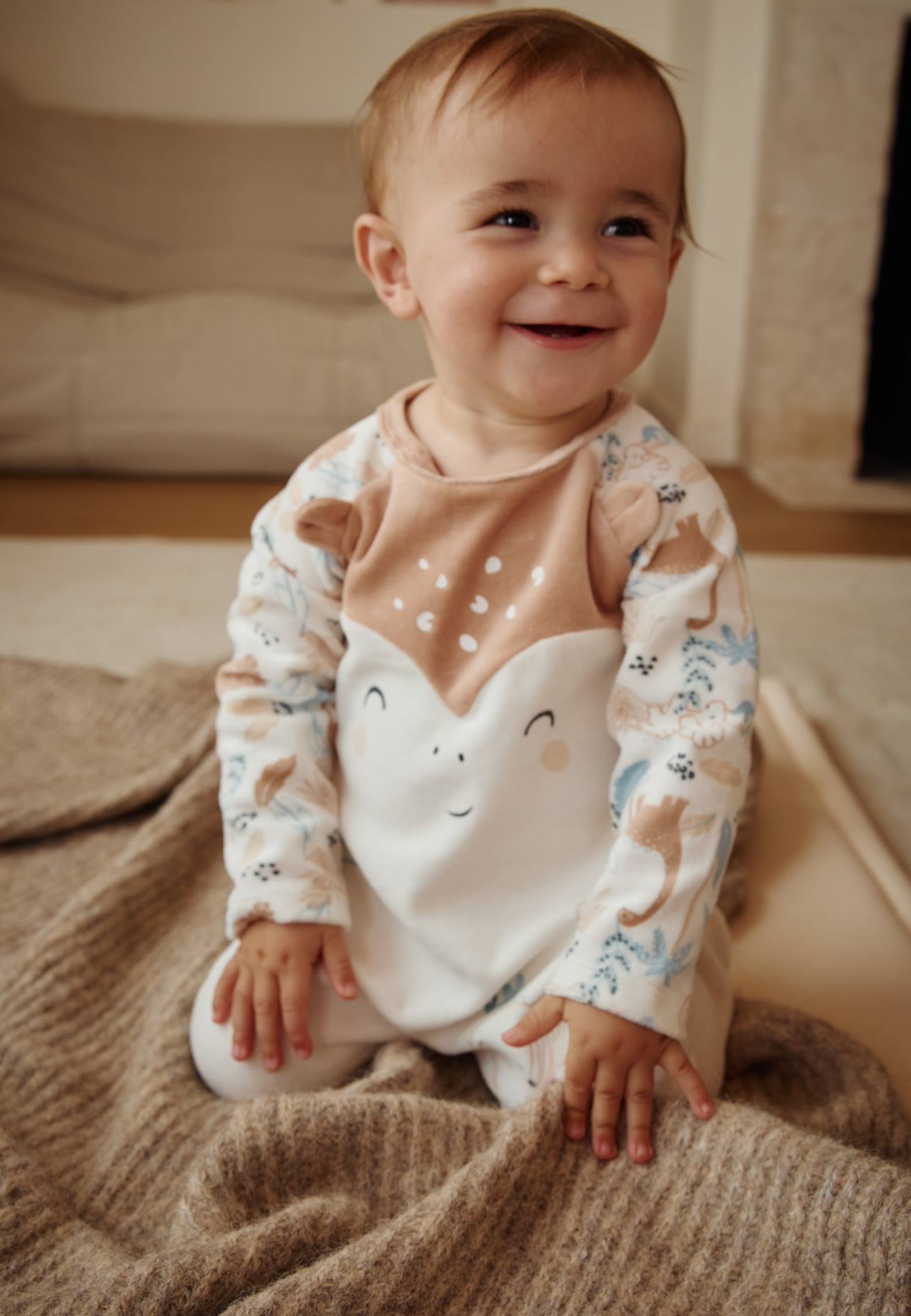 Pyjama Bébé En Velours Nino Ecru