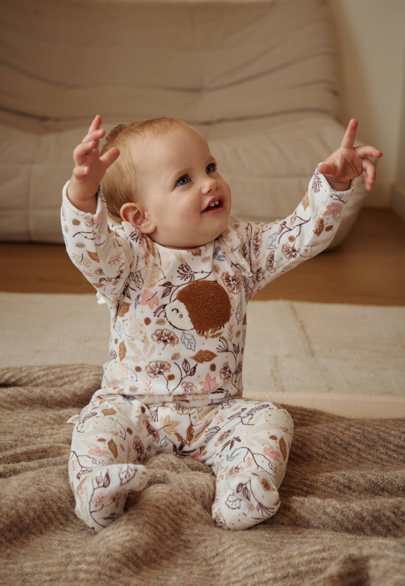 Pyjama Bébé En Velours Chincha Ecru