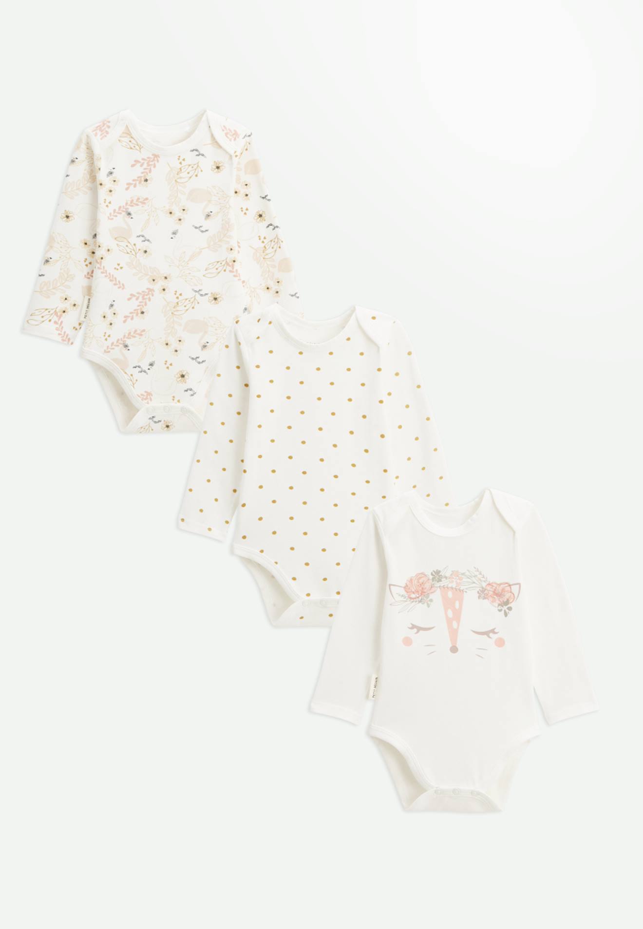 Lot De 3 Bodies Bébé Manches Longues Misty Ecru
