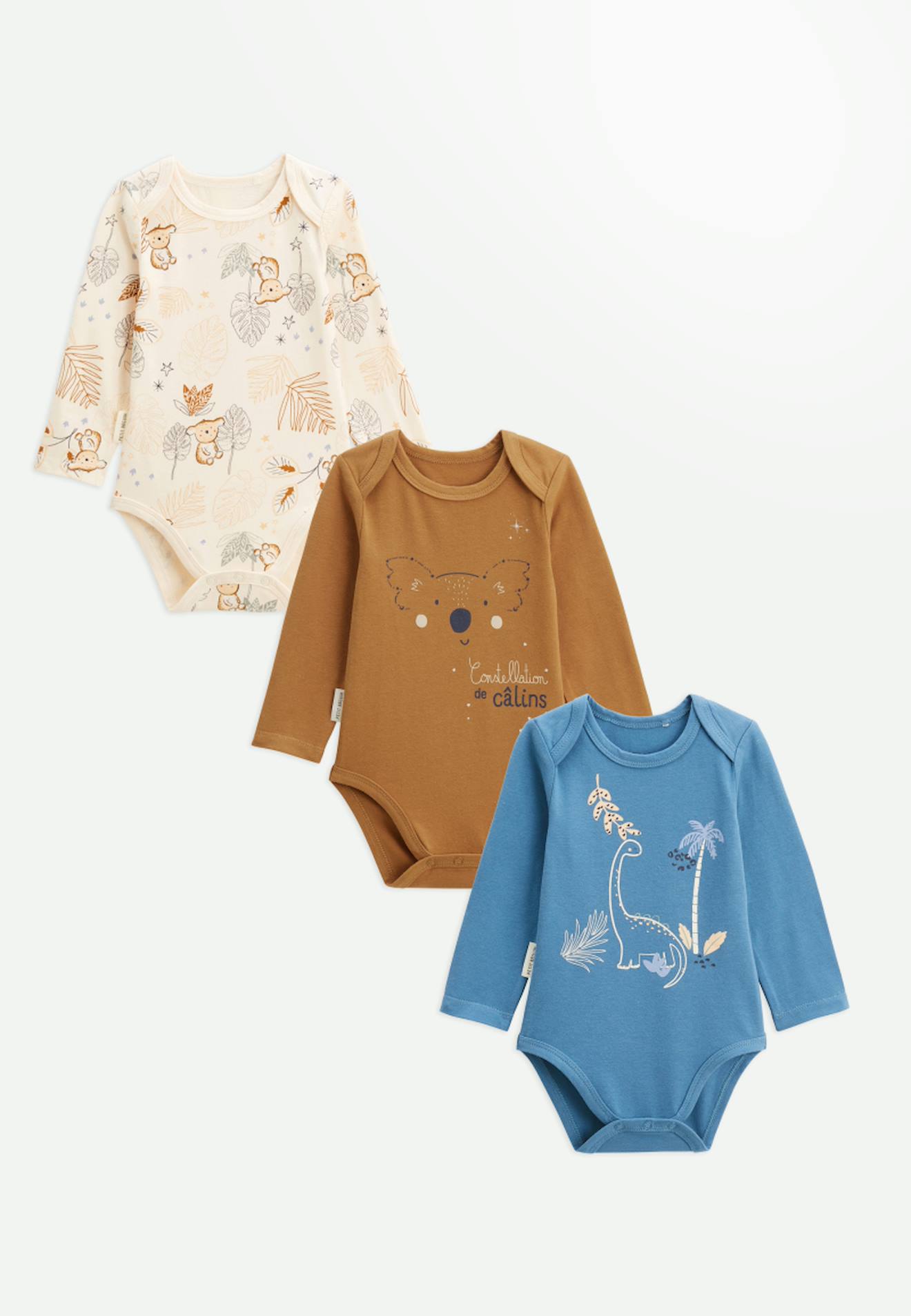 Lot De 3 Bodies Bébé Manches Longues Constellation Camel