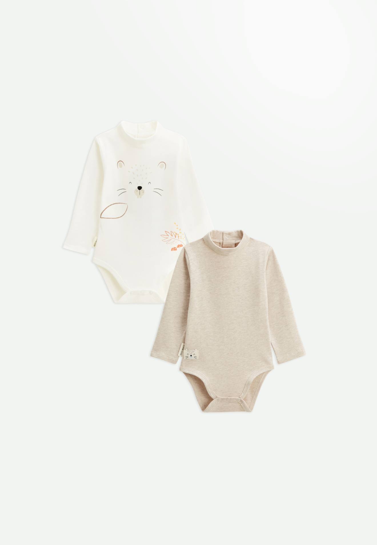 Lot De 2 Bodies Bébé Col Roulé Manches Longues Cracotte Ecru