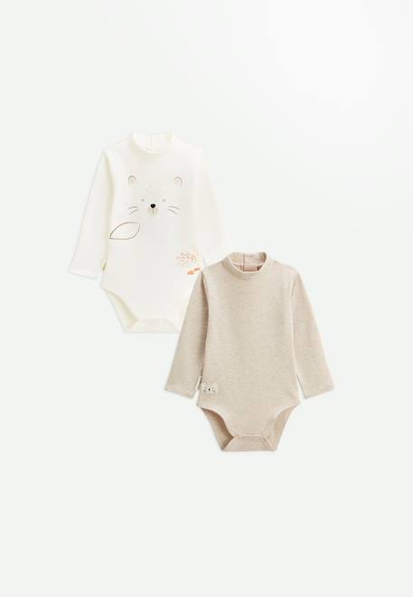 Petit Beguin - Lot De 2 Bodies Bébé Col Roulé Manches Longues Cracotte Ecru
