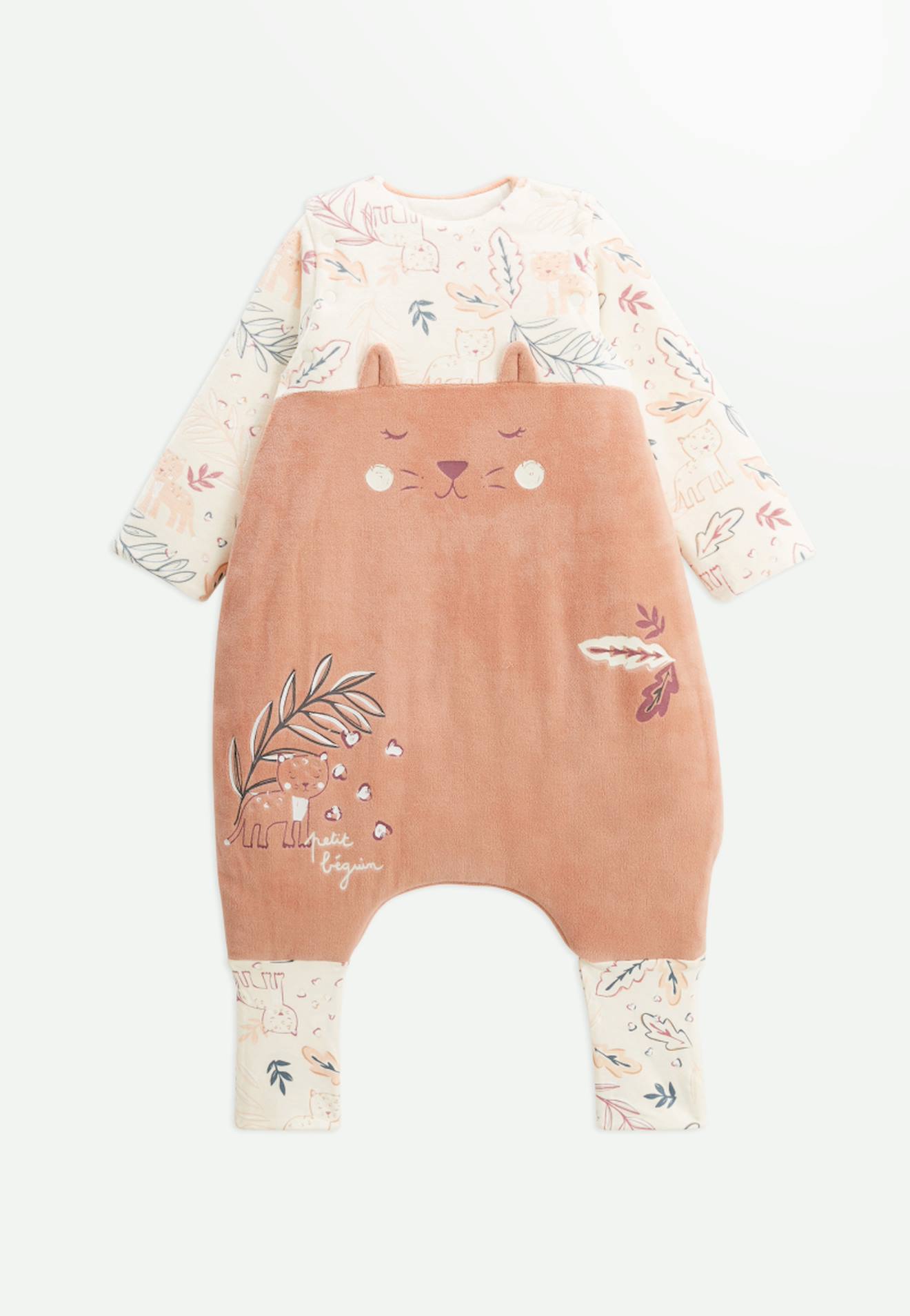 Turbulette D'hiver En Velours Avec Pieds Retroussables Et Manches Amovibles Matcha Rose