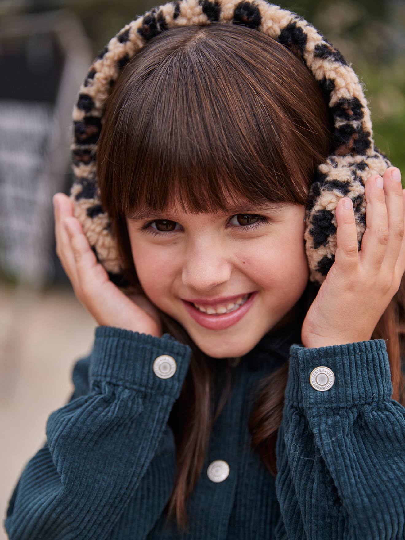 Cache-oreilles fille en sherpa imprimé léopard et doublés polaire beige