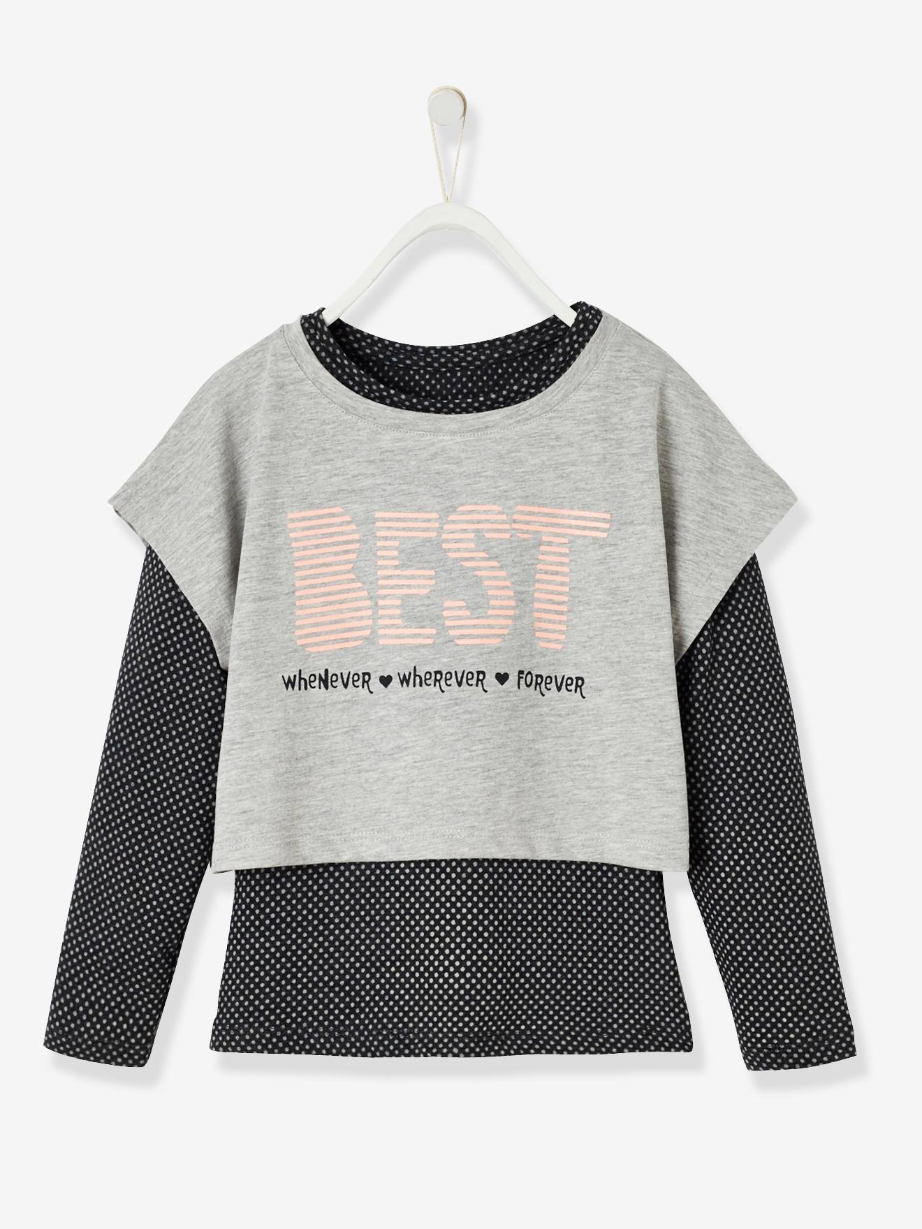 Ensemble fille T-shirt + débardeur sport gris clair