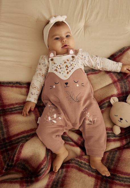 Petit Beguin - Ensemble Salopette Bébé En Molleton Et T-shirt Mini Loutre Marron