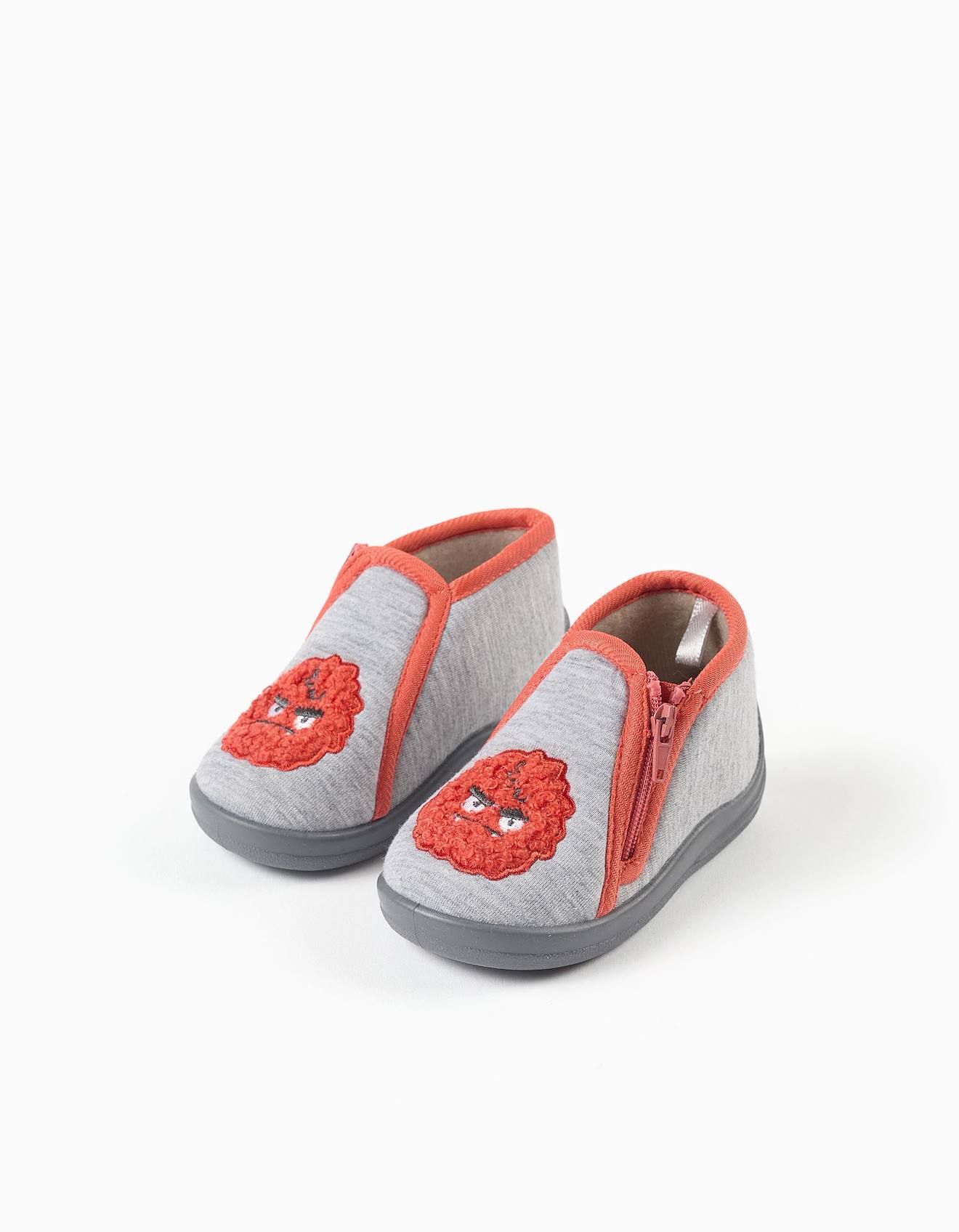 Pantoufles Chaussons Avec Broderie Monstres D’émotions Gris