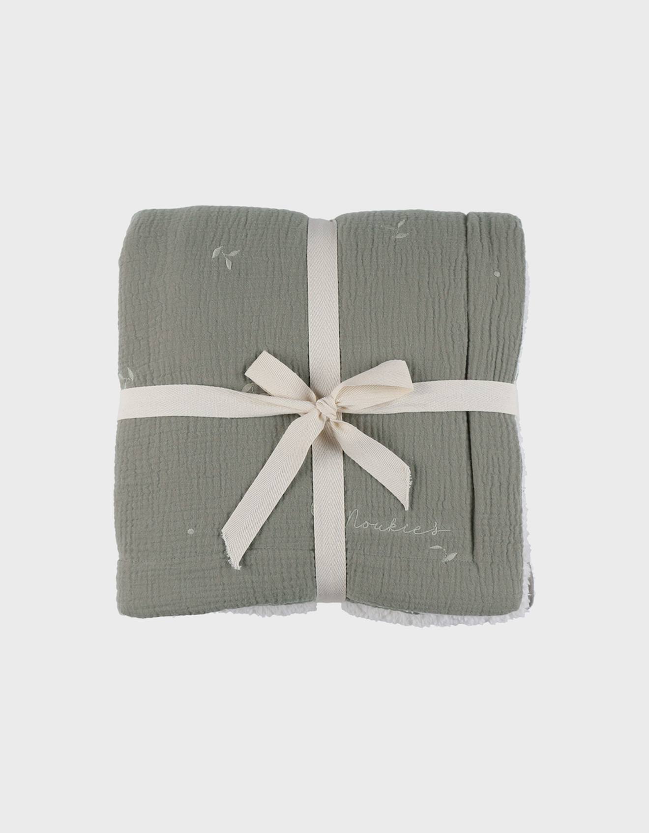 Couverture Brodée 100x140 Cm En Gaze De Coton Bio Vert