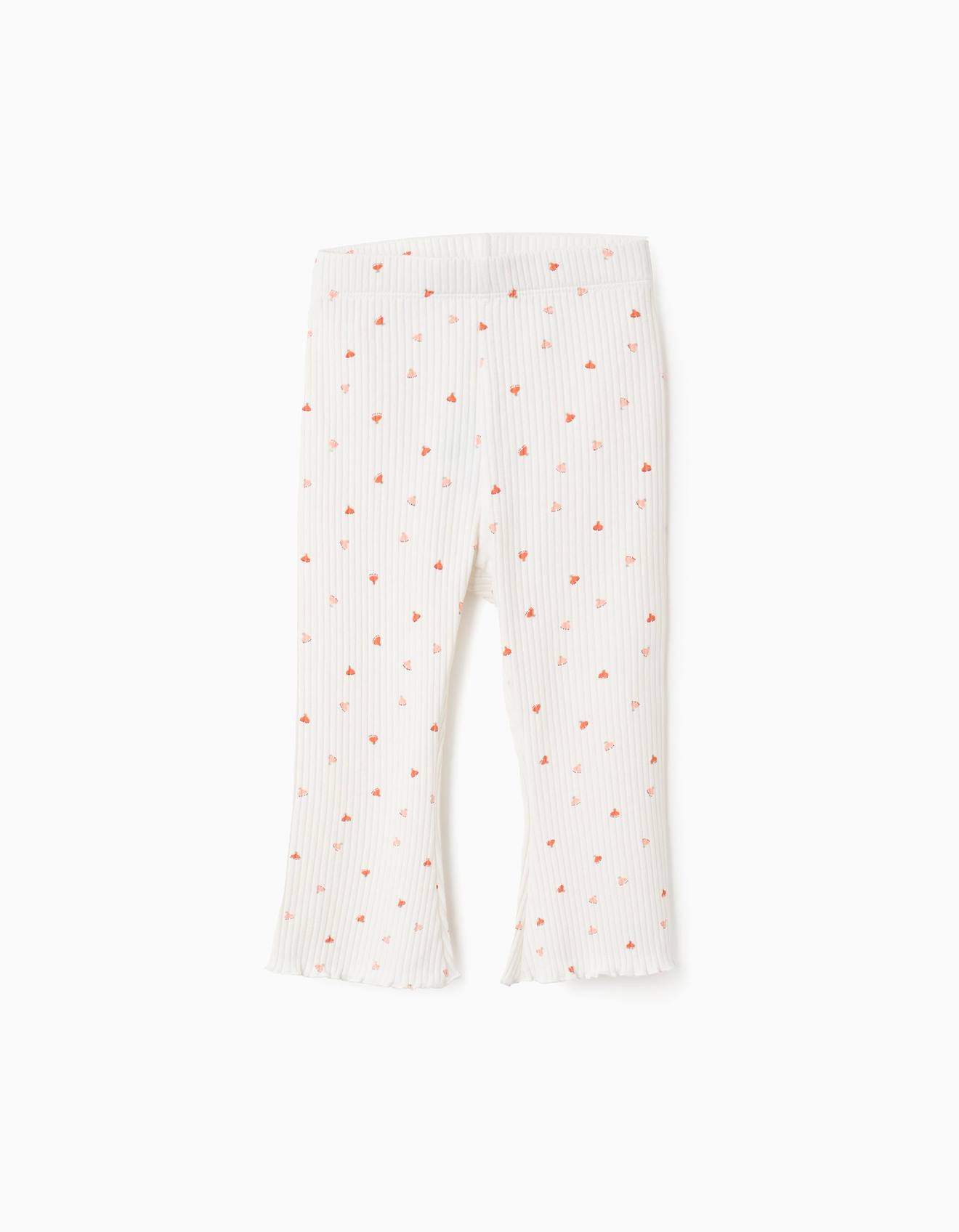 Pantalon Côtelé Fleuri À Bordures Ondulées Blanc