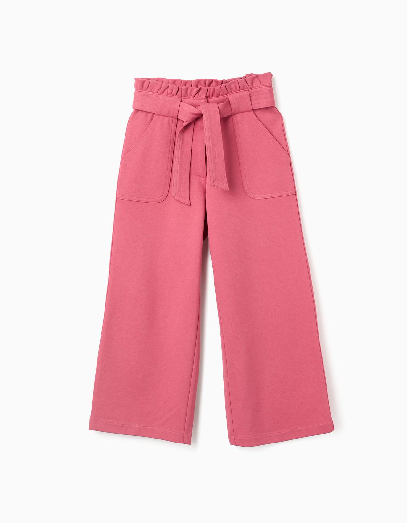 Pantalon En Point De Rome Wide Leg Rose Foncé