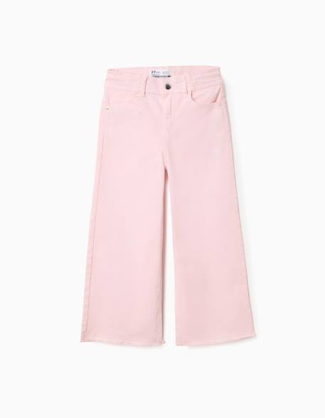 Fille-Pantalon en toile wide leg avec ourlets effilochés