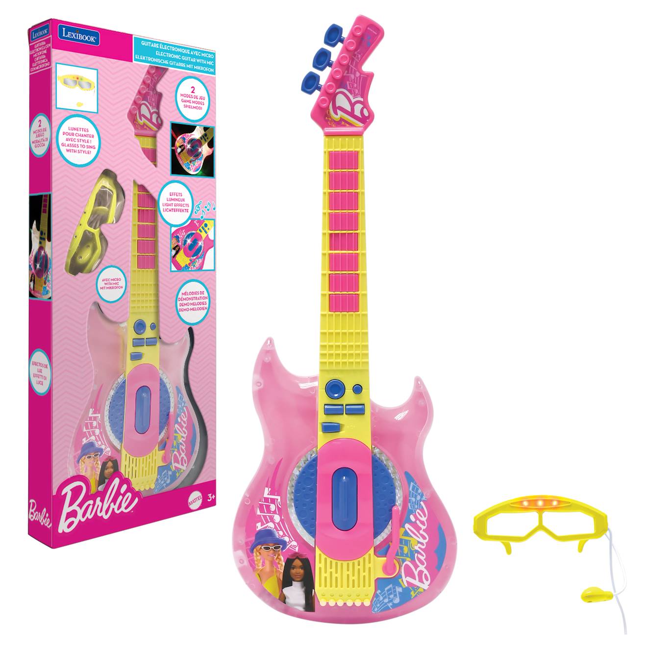 Guitare Électronique Lumineuse Avec Lunettes Et Micro Barbie Rose