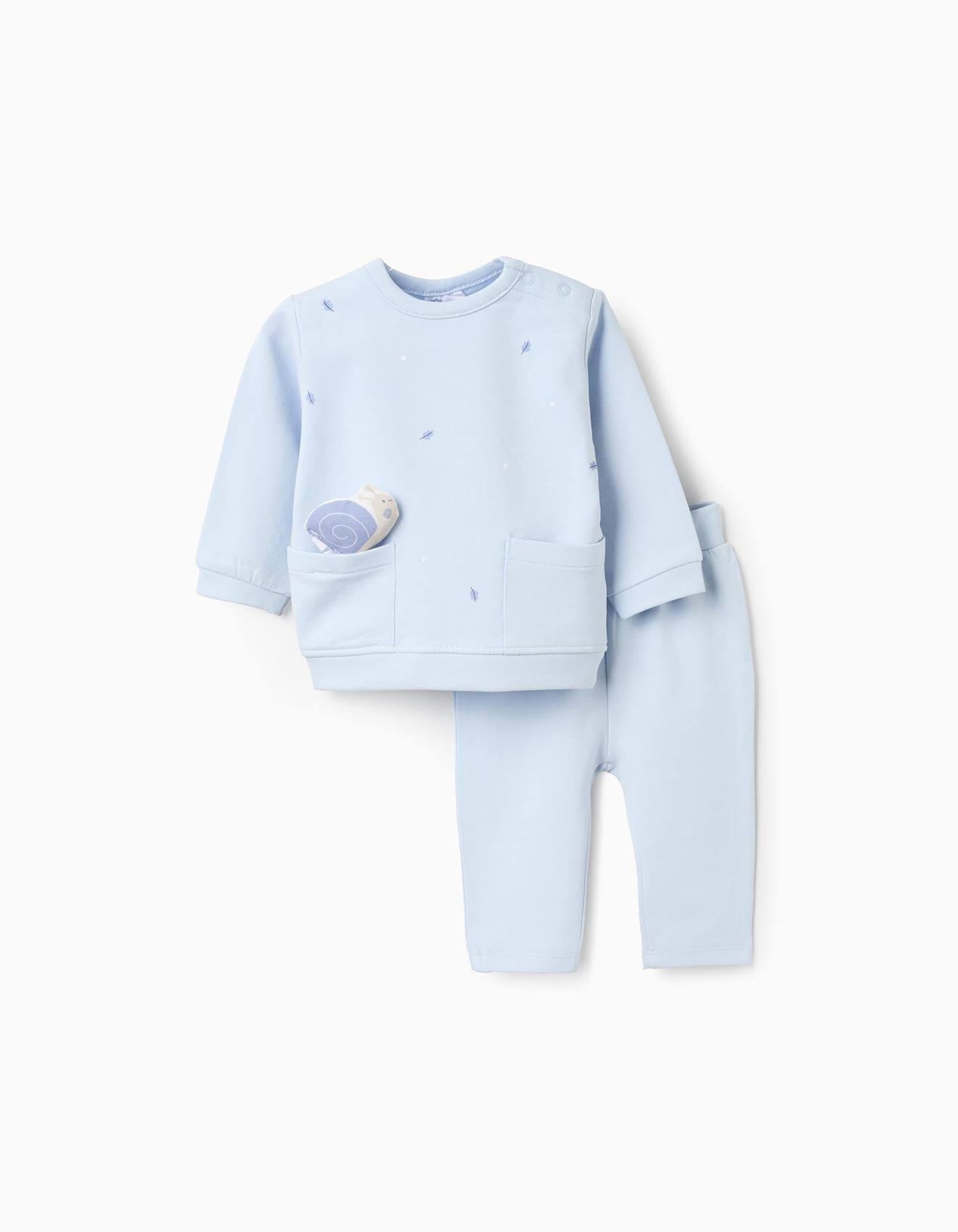 Ensemble Sweatshirt En Coton Polyester Peigné + Pantalon Bleu Clair