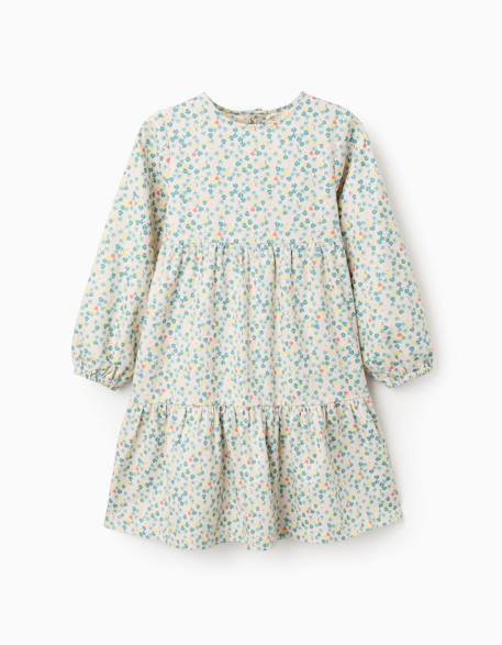 Robe à manches longues en coton avec motif floral  - vertbaudet enfant