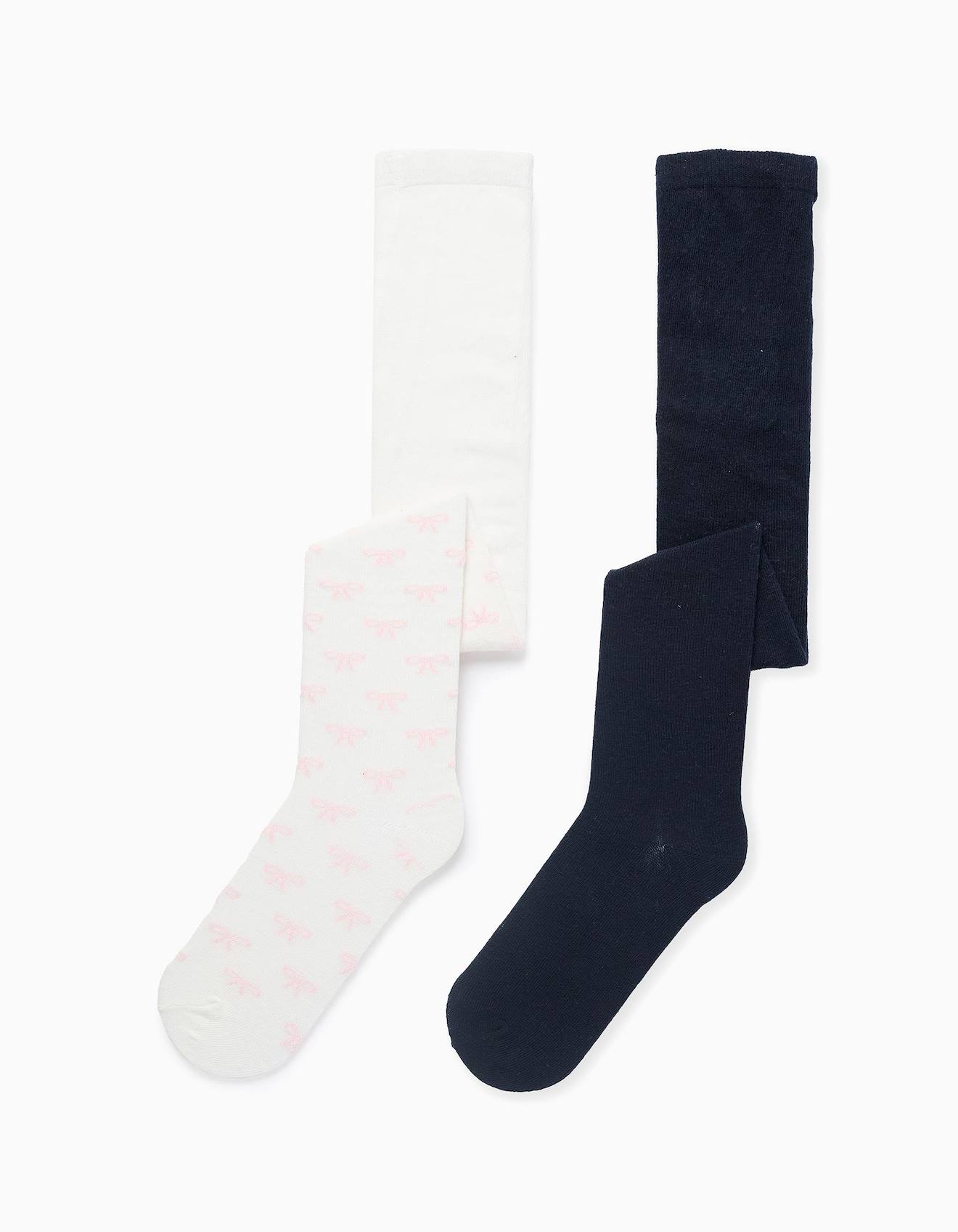 Lot De 2 Collants Unis/à Motif Multicolore