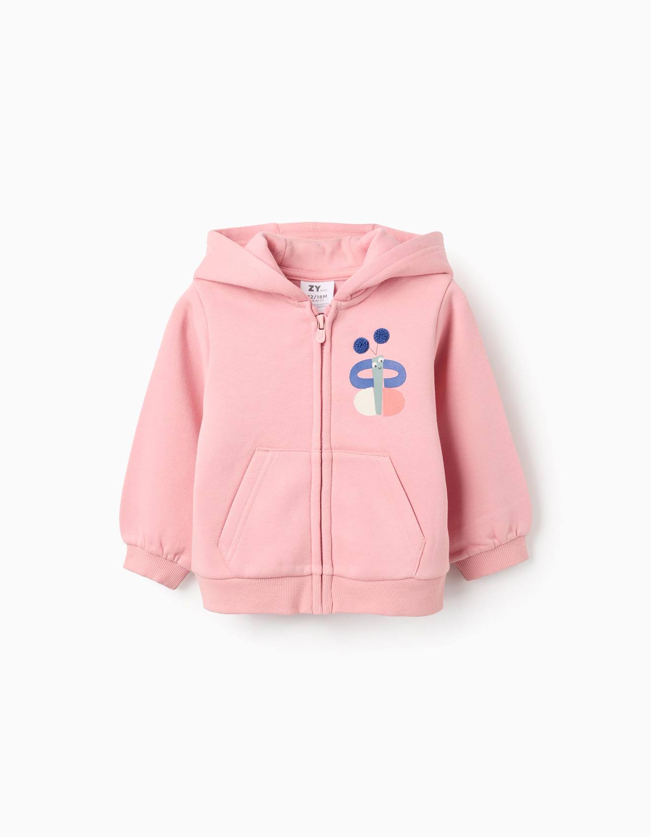 Sweat Zippé En Coton Peigné À Capuche Et Avec Imprimé Rose