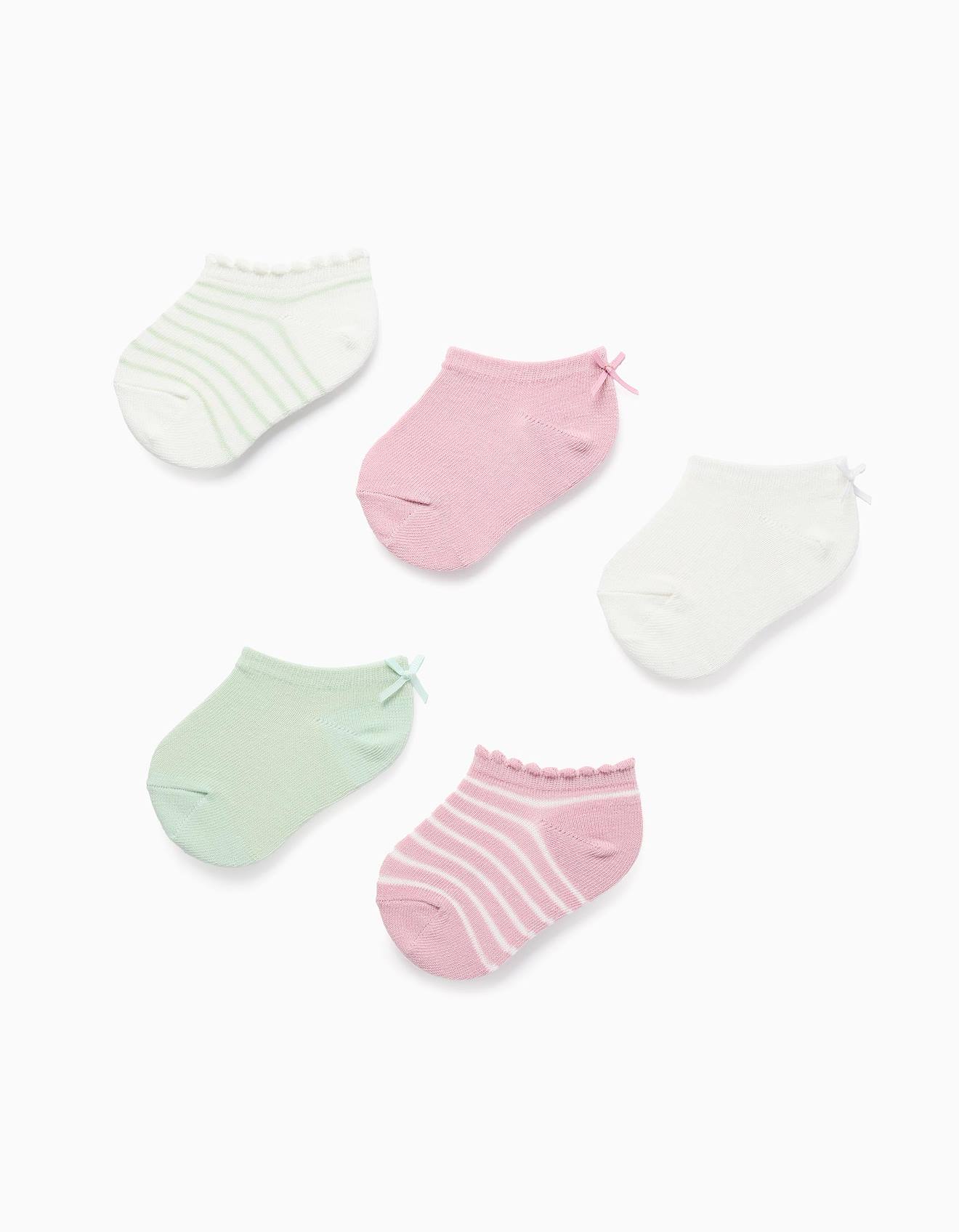 5 Paires De Socquettes Avec Noeud/rayures Multicolore