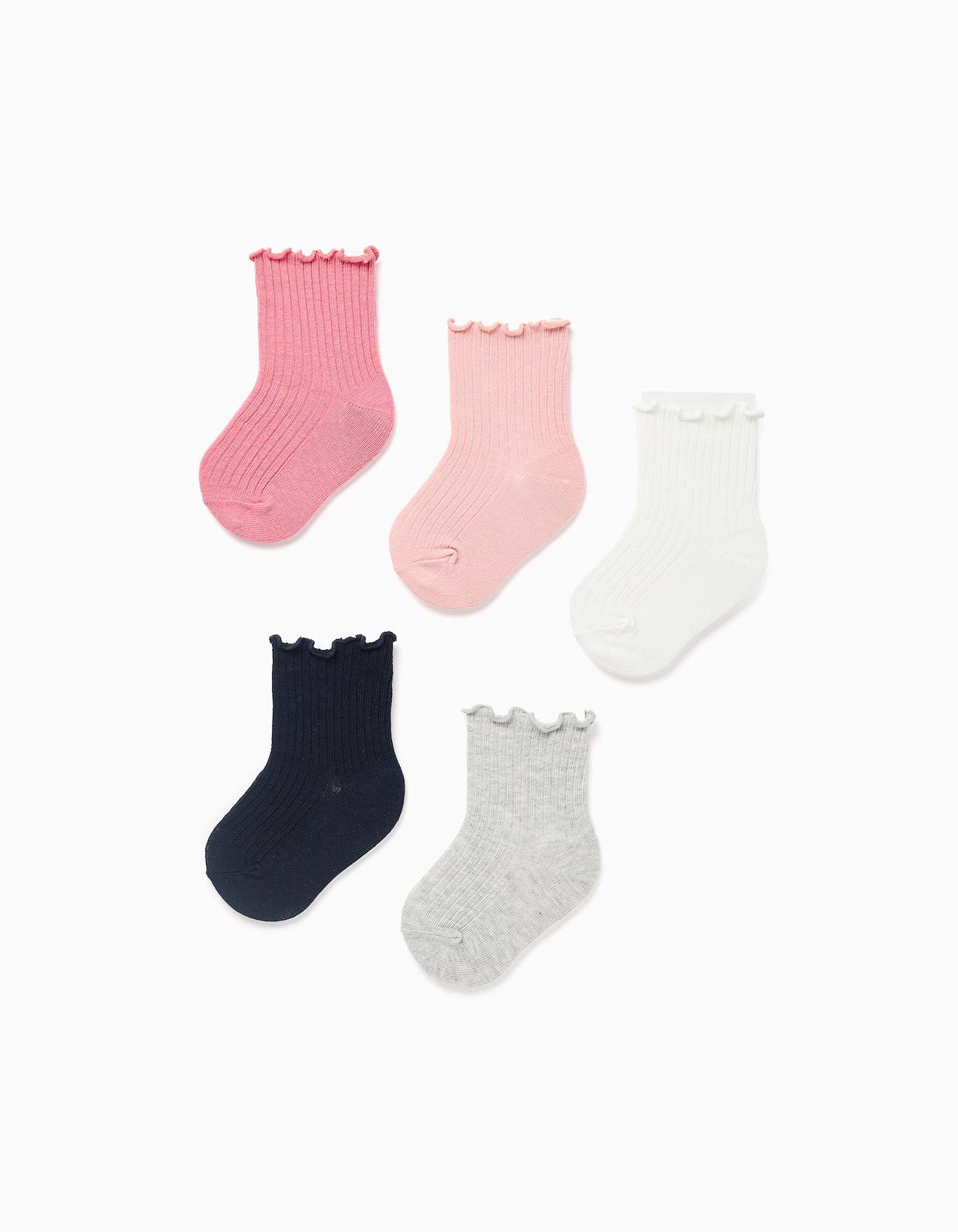 5 Paires De Chaussettes Côtelées Ondulées Multicolore