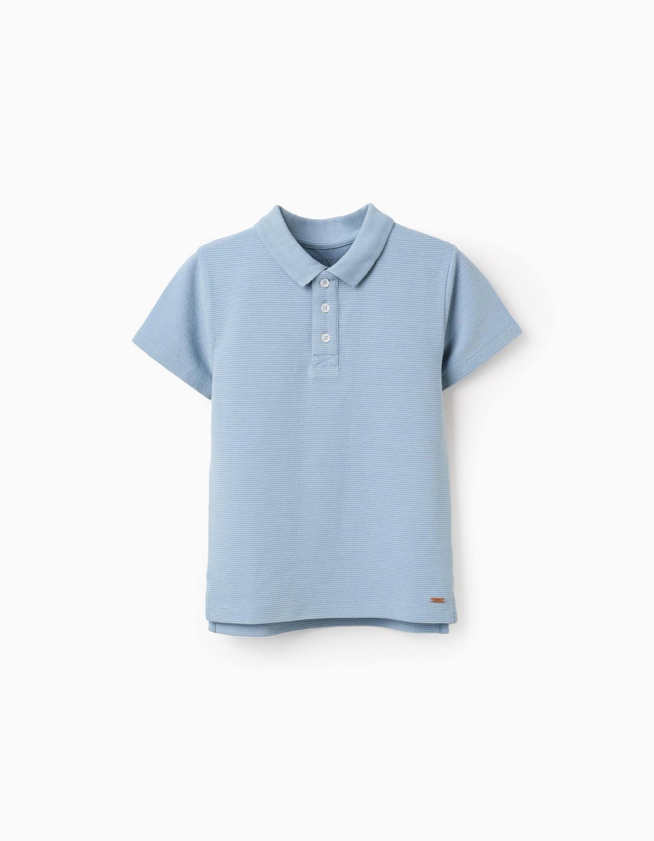 Polo Côtelé À Manches Courtes Bleu Clair