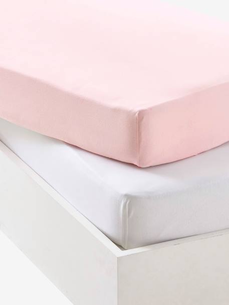 Lot de 2 draps-housses bébé en jersey extensible beige+blanc+bleu vert + blanc+gris + blanc+jaune curry+moutarde+rose pâle + blanc+vert sauge 14 - vertbaudet enfant 