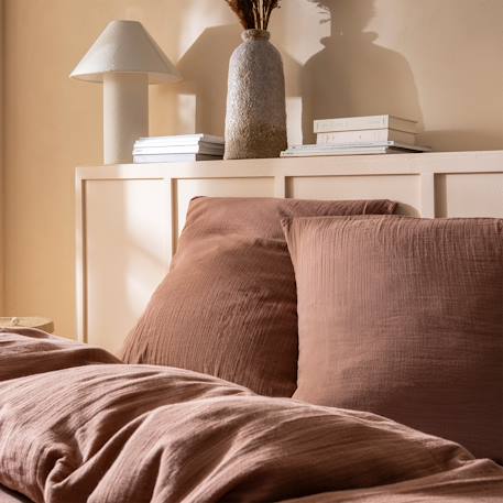 Parure de lit unie en coton, gaze de coton Blanc+Bleu horizon+Caramel+Chocolat+Lichen+Naturel+Terre cuite 20 - vertbaudet enfant 