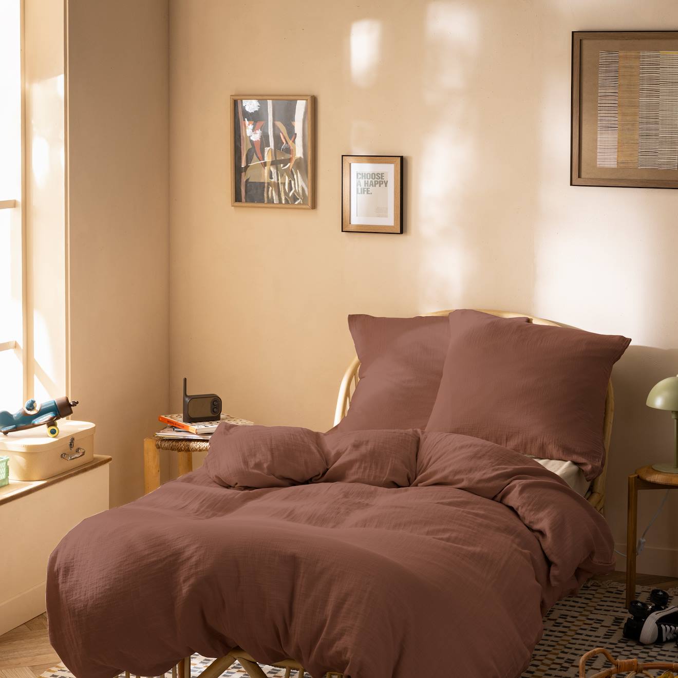 Parure De Lit Unie En Coton, Gaze De Coton Chocolat