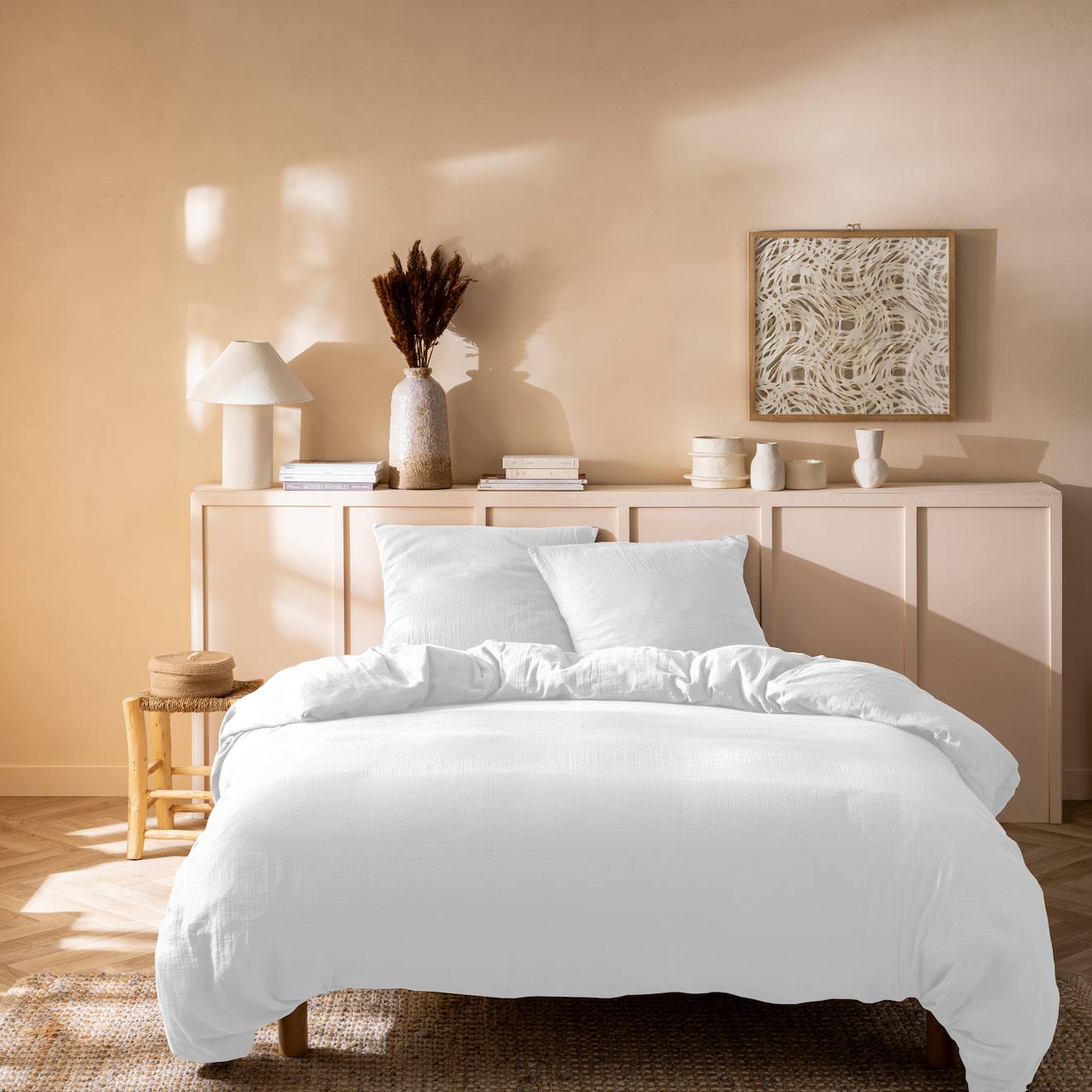 Parure De Lit Unie En Coton, Gaze De Coton Blanc