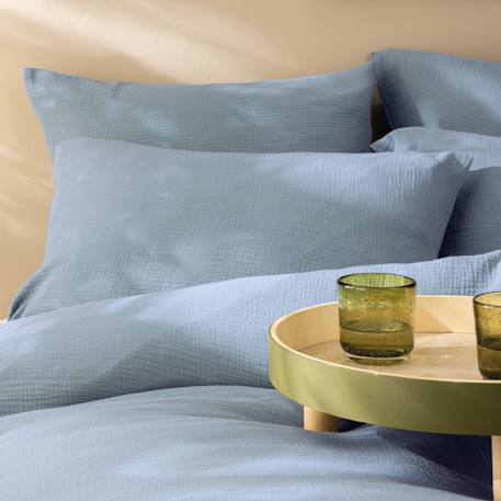 Parure de lit unie en coton, gaze de coton Blanc+Bleu horizon+Caramel+Chocolat+Lichen+Naturel+Terre cuite 8 - vertbaudet enfant 