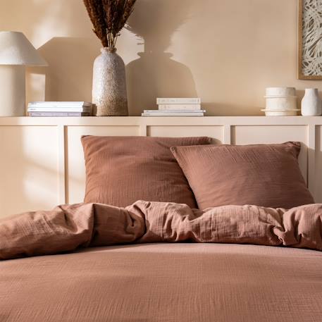 Parure de lit unie en coton, gaze de coton Blanc+Bleu horizon+Caramel+Chocolat+Lichen+Naturel+Terre cuite 18 - vertbaudet enfant 