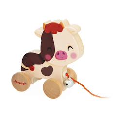 Jouet-Premier âge-Jouet à tirer en bois fsc, vache à promener