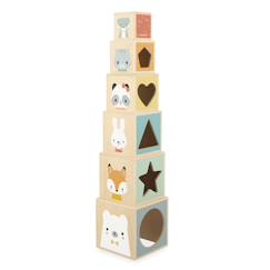 Jouet-Pyramide en bois fsc, 6 cubes à empiler