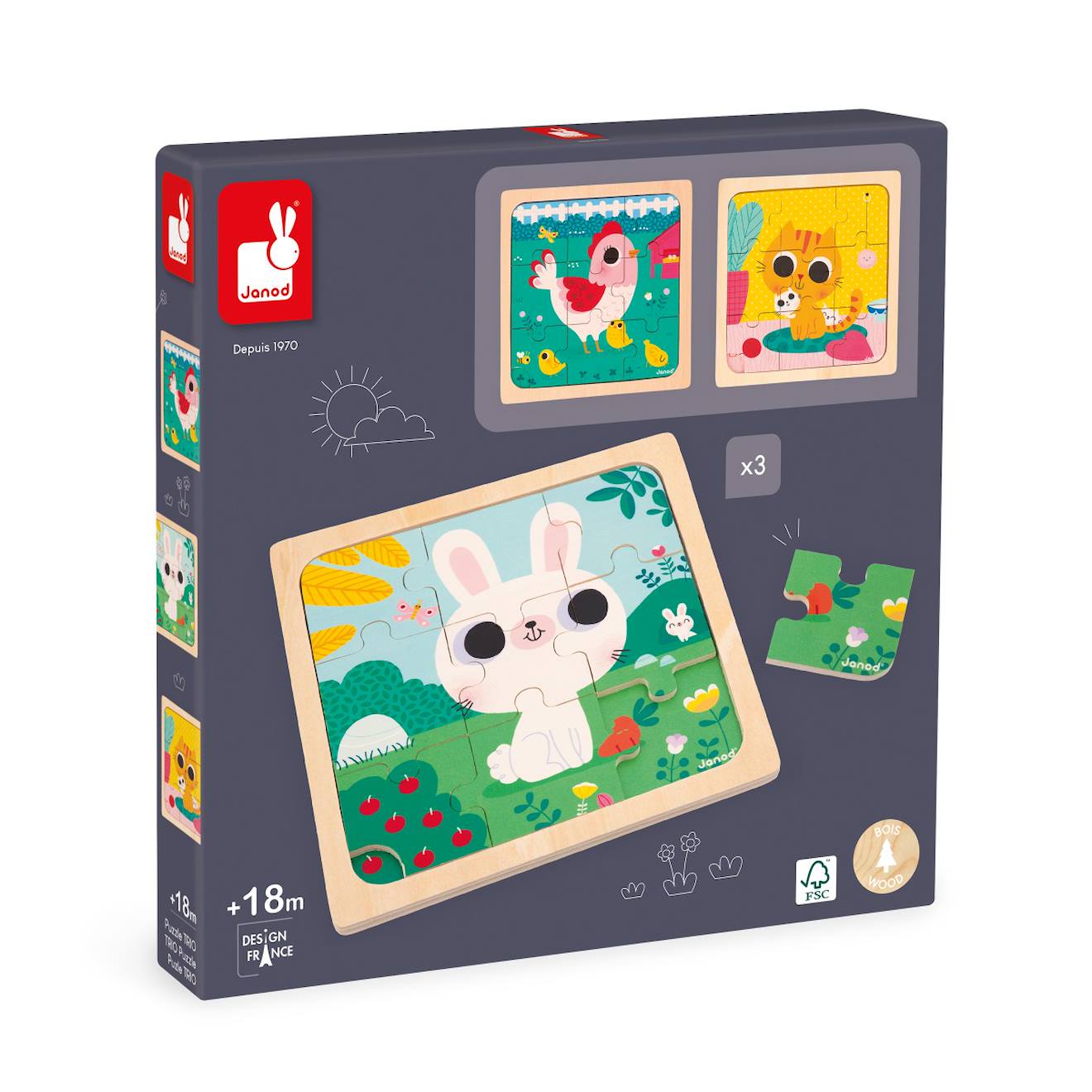 Puzzles Trio En Bois Fsc Multicolore
