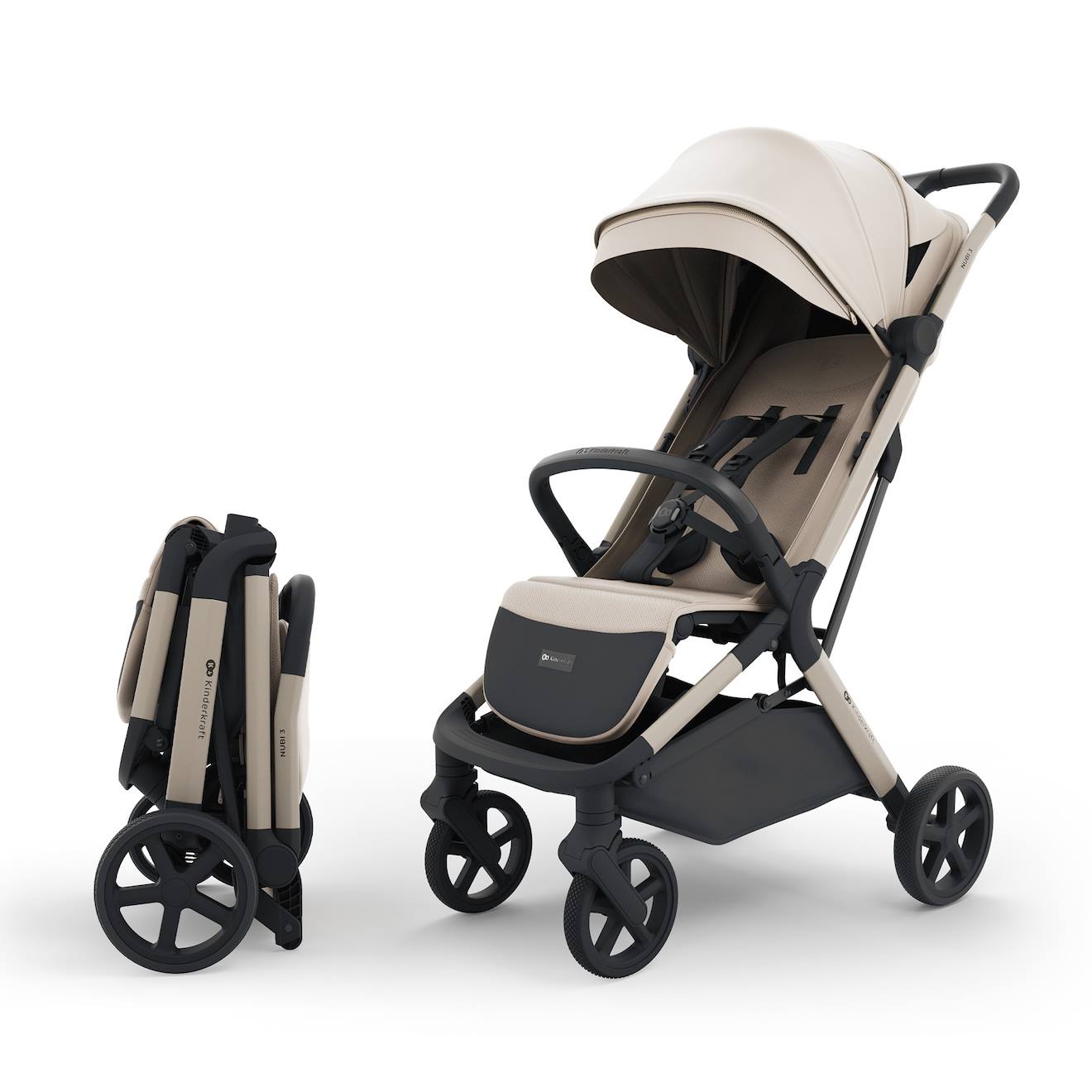 Poussette+Compacte+Pliage+Automatique+Avec+Suspension,+Capote+Impermeable,+Legere+Beige