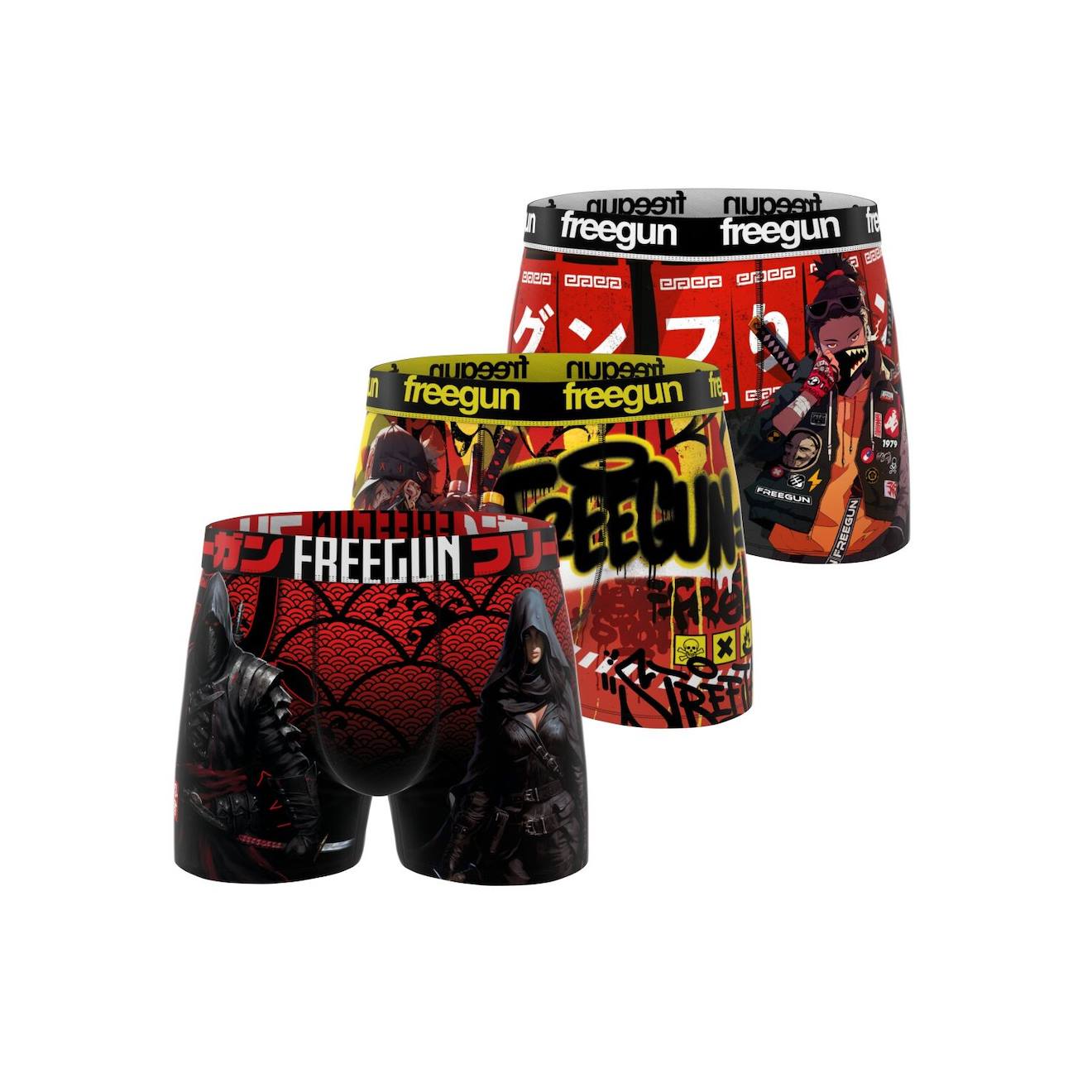 Lot De 3 Boxers Manga Comics Rouge/noir/jaune