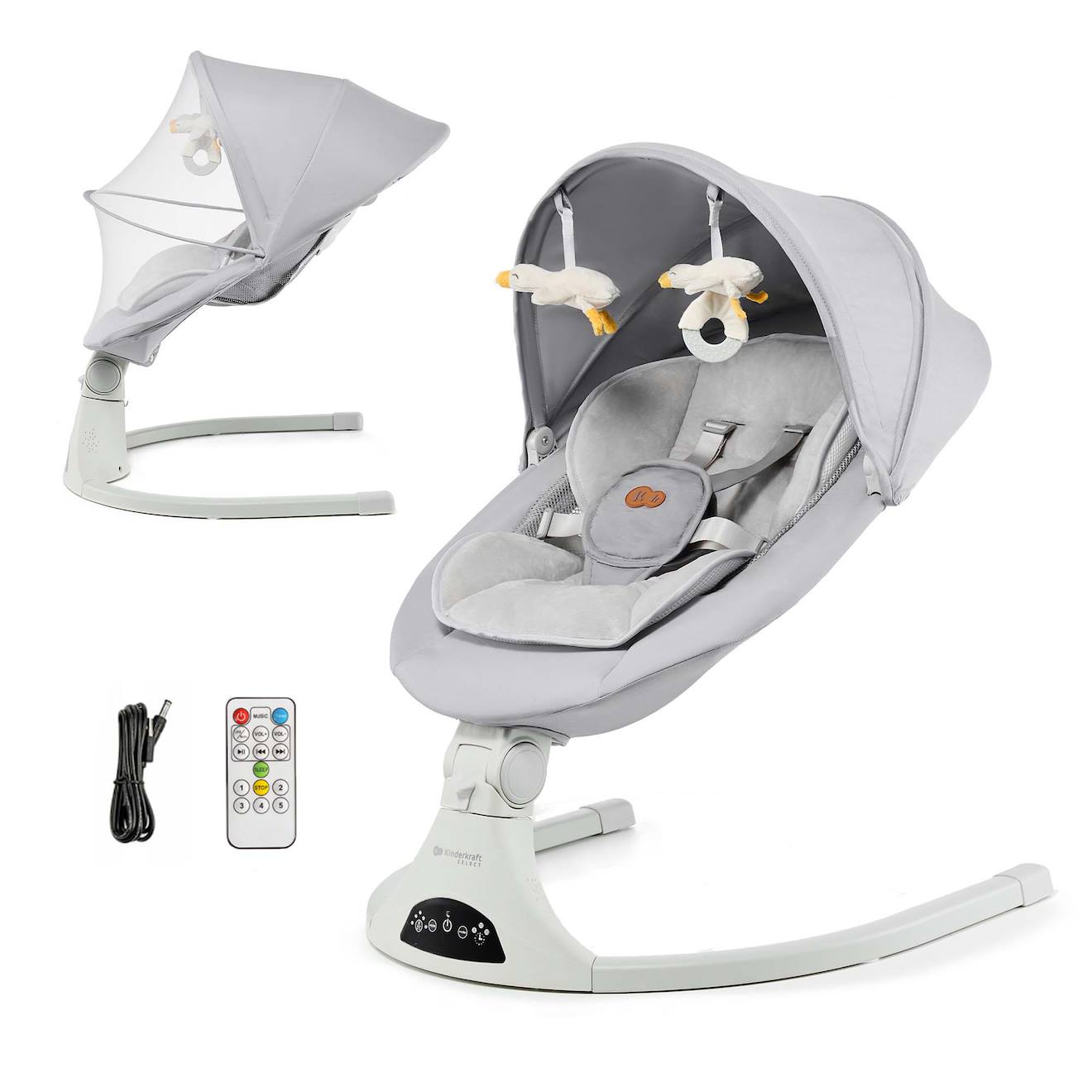 Transat Électrique Kinderkraft Tulsy Avec 5 Vitesses De Balancement, Bluetooth, Télécommande Et Dossier Réglable Gris (Kinderkraft) - Couverture