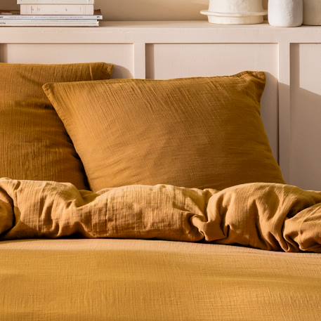 Parure de lit unie en coton, gaze de coton Blanc+Bleu horizon+Caramel+Chocolat+Lichen+Naturel+Terre cuite 13 - vertbaudet enfant 