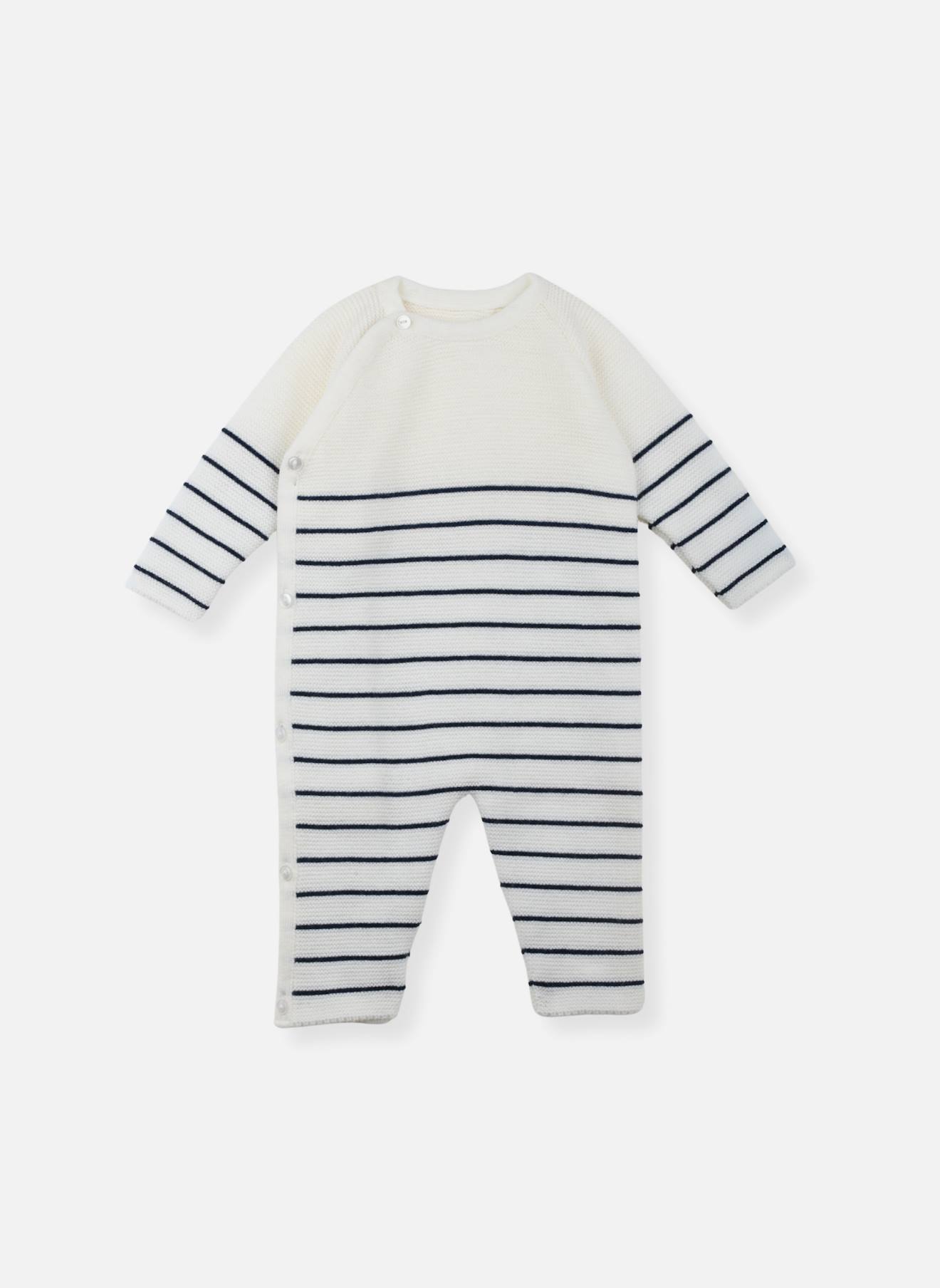 Combinaison Bébé Marinière Ecru Rayé Marine