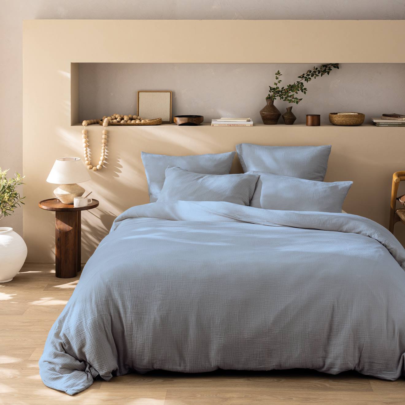 Housse De Couette Unie En Coton, Gaze De Coton Bleu Horizon