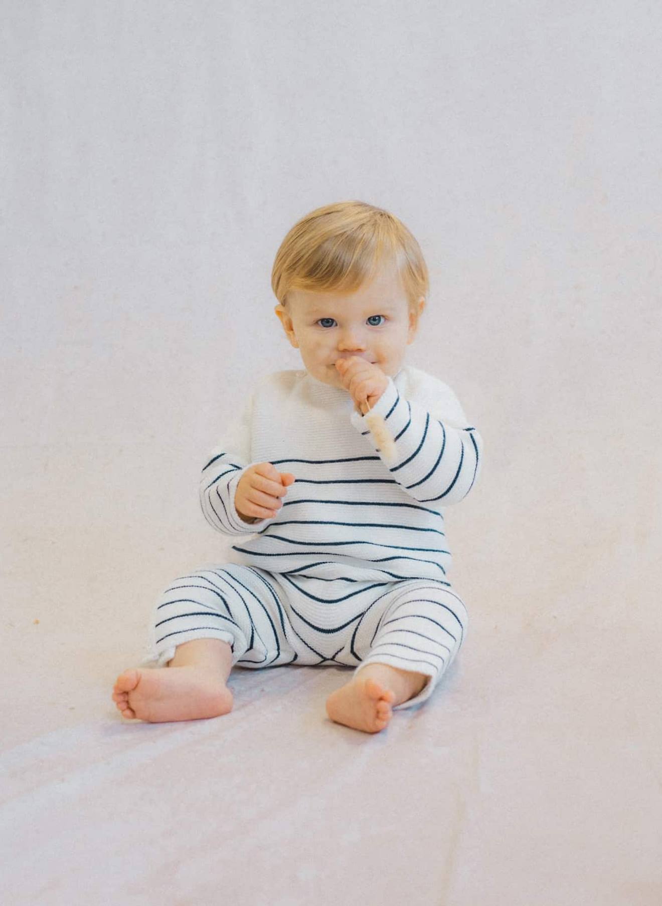 Combinaison Bébé Marinière Marine Rayé Écru (La Manufacture De La Layette) - Image 2