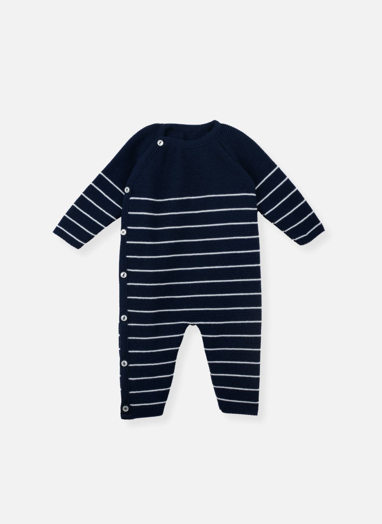 Combinaison Bébé Marinière Marine Rayé Écru