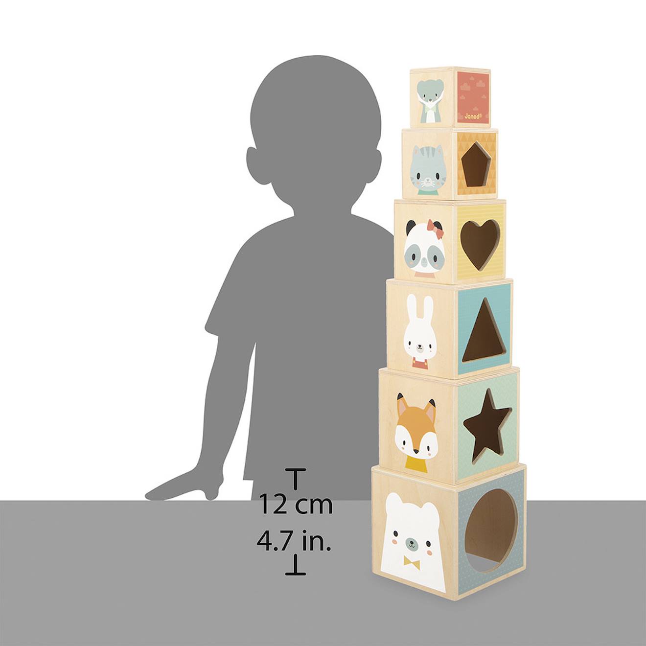 Pyramide En Bois Fsc, 6 Cubes À Empiler Multicolore (Janod) - Image 1