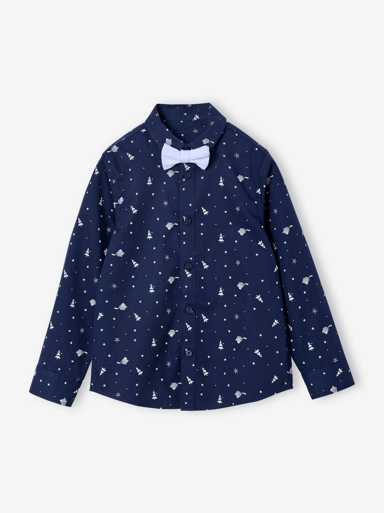 Coffret cadeau chemise noël et noeud papillon garçon bleu imprimé